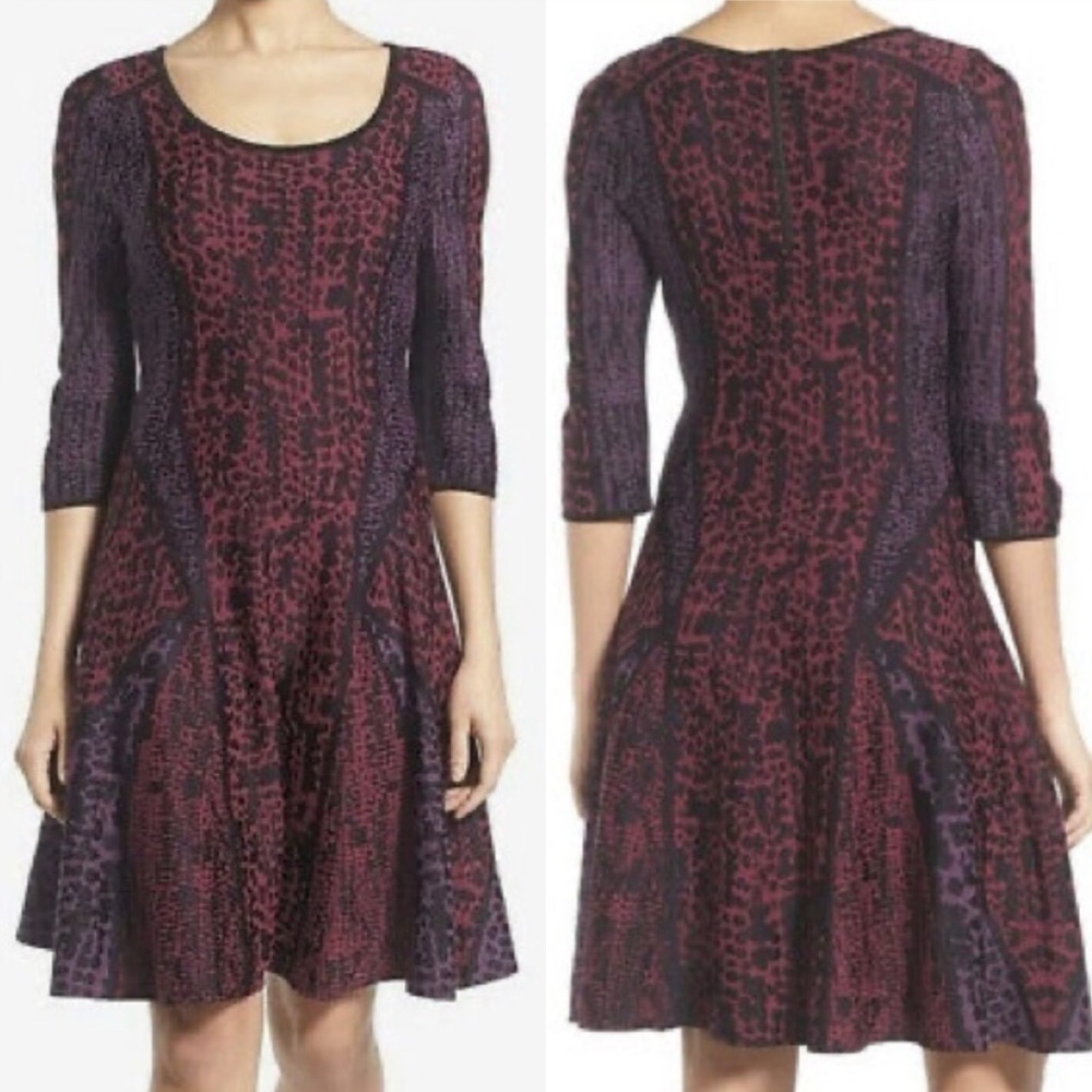 Nic Zoe Flare Dress Size Medium Purple Pink‎ Stretch Flare Bohemian Long Sleeves - Picture 11 of 11